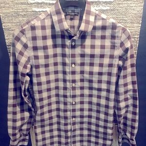 Banana republic grant fit purple and white plaid checker print.